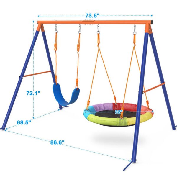Jovego 690lbs 2 Seat Swing Set for Backyard, 1 Saucer Swing and 1 Belt Swing with Heavy Duty Outdoor A-Frame Metal Swing Stand for Playground, Playset - Image 2