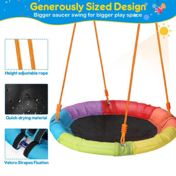 Jovego 690lbs 2 Seat Swing Set for Backyard, 1 Saucer Swing and 1 Belt Swing with Heavy Duty Outdoor A-Frame Metal Swing Stand for Playground, Playset - Image 6