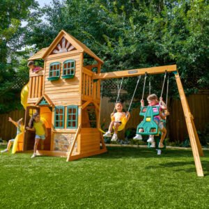 KidKraft Boulder Station Wooden Swing Set / Playset with Tube Slide