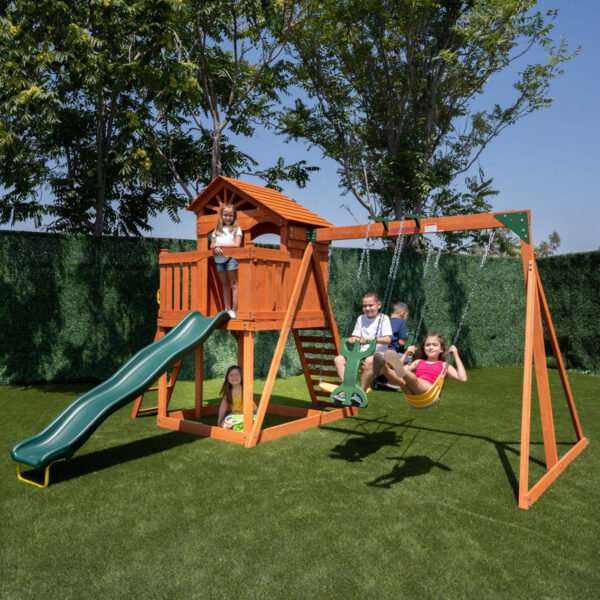 Sportspower Oak Grove Wooden Swing Set with Lifetime Warranty on 8' Blow Molded Slide - Image 10