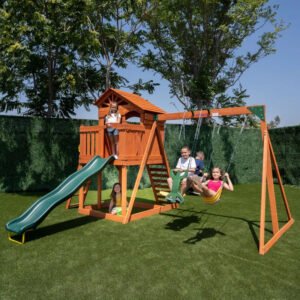 Sportspower Oak Grove Wooden Swing Set with Lifetime Warranty on 8' Blow Molded Slide