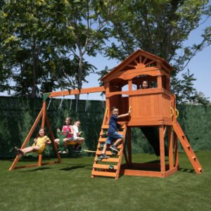 Sportspower Oak Grove Wooden Swing Set with Lifetime Warranty on 8' Blow Molded Slide