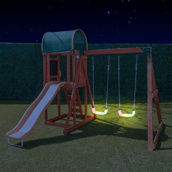 The Swing Company North Star Wooden Swing Set with Slide and LED Light up Swing Seats - Image 3